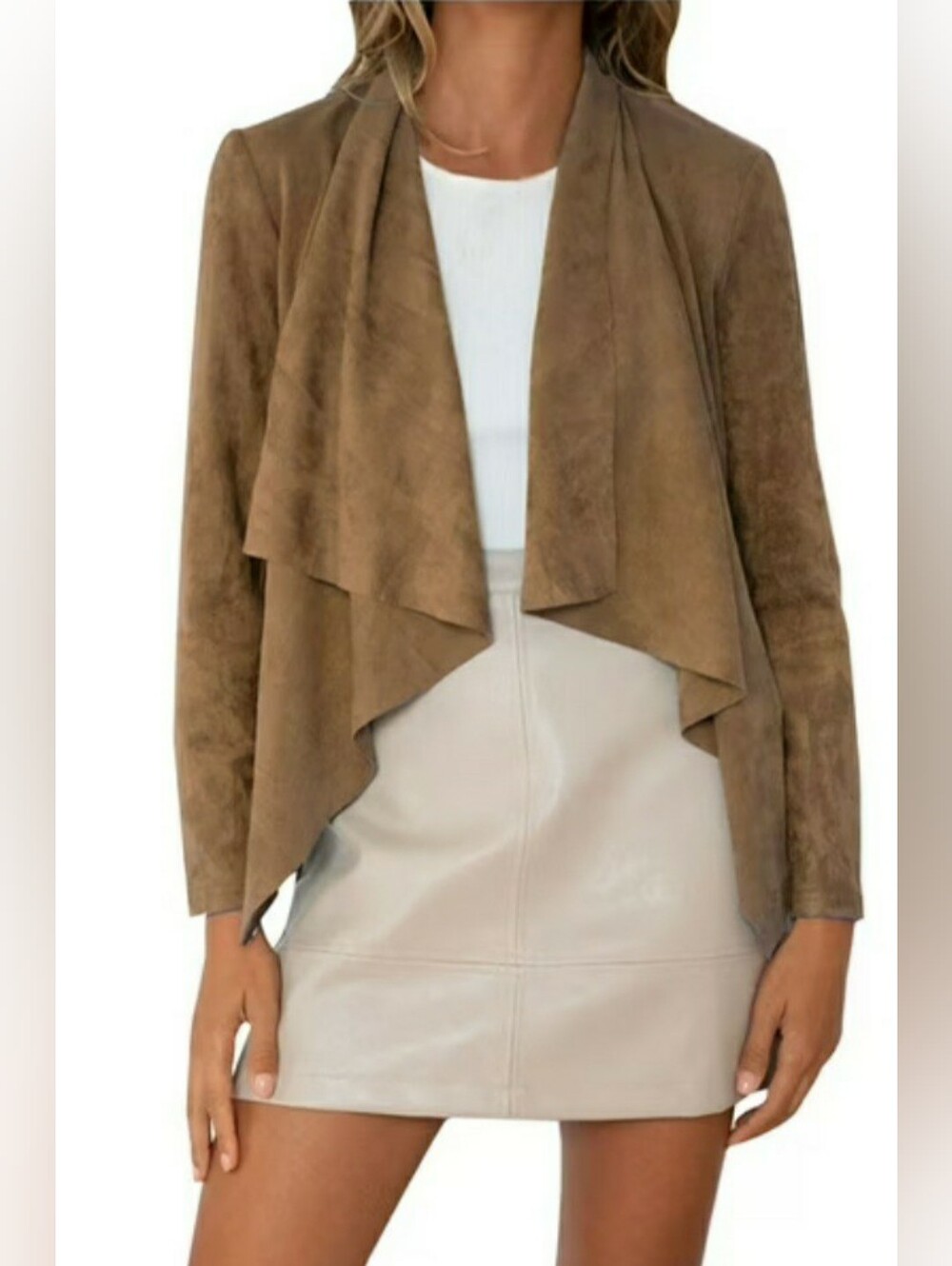 Max Studio Draped Faux Suede Jacket - Tan Brown
